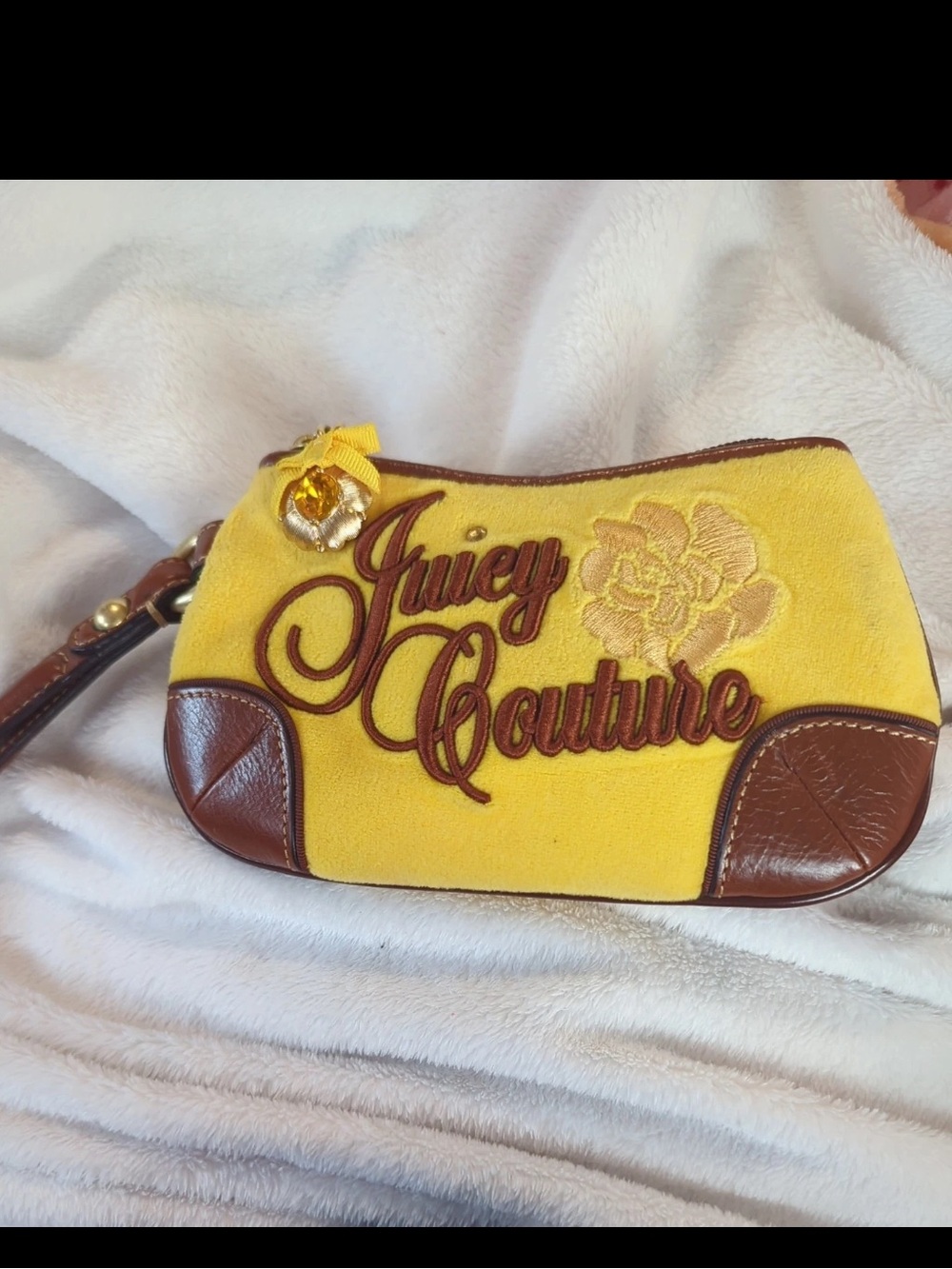 RARE Y2K Juicy Couture Canary Yellow Embellished & Embroidered Wristlet ✨
